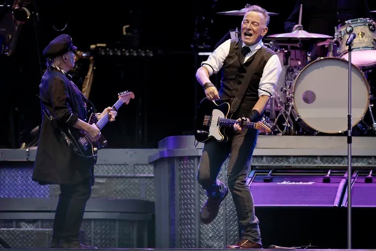 Nils Lofgren and Bruce Springsteen during the Bruce Springsteen and the E Street Band 2024 World Tour at Citizens Bank Park on Wednesday, Aug. 21, 2024.