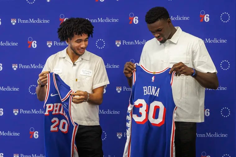 Sixers draft picks Jared McCain and Adem Bona were introduced on Friday.