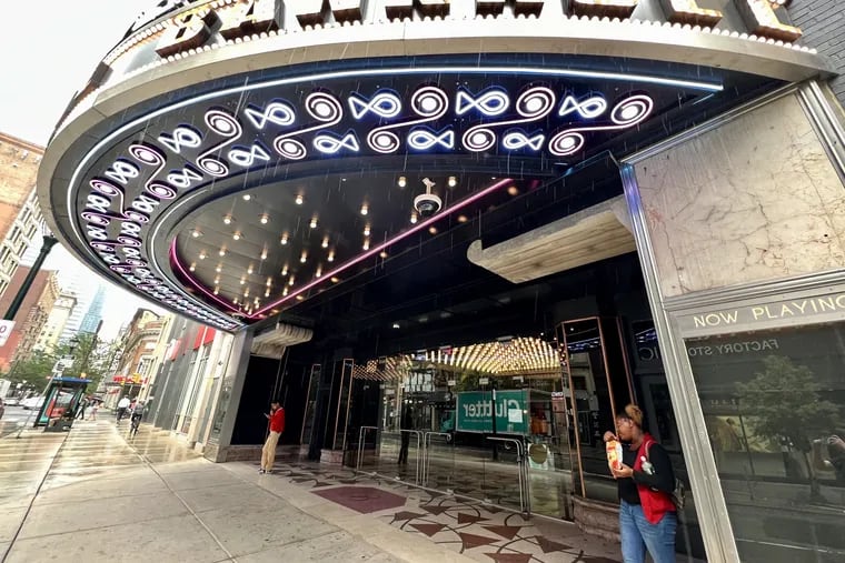 Bankroll at 1910 Chestnut St., its marquee lit up for a one-day inspection related to an online auction of its furnishings and equipment on Aug. 10, 2023.