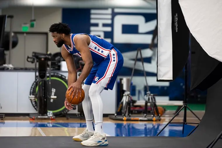 Sixers center Joel Embiid during the team's media day at the practice facility in Camden on Sept. 30.