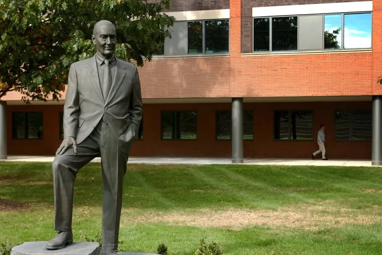 The life size statue of John Bogle, the founder of the Vanguard Group, at the headquarters in Malvern.