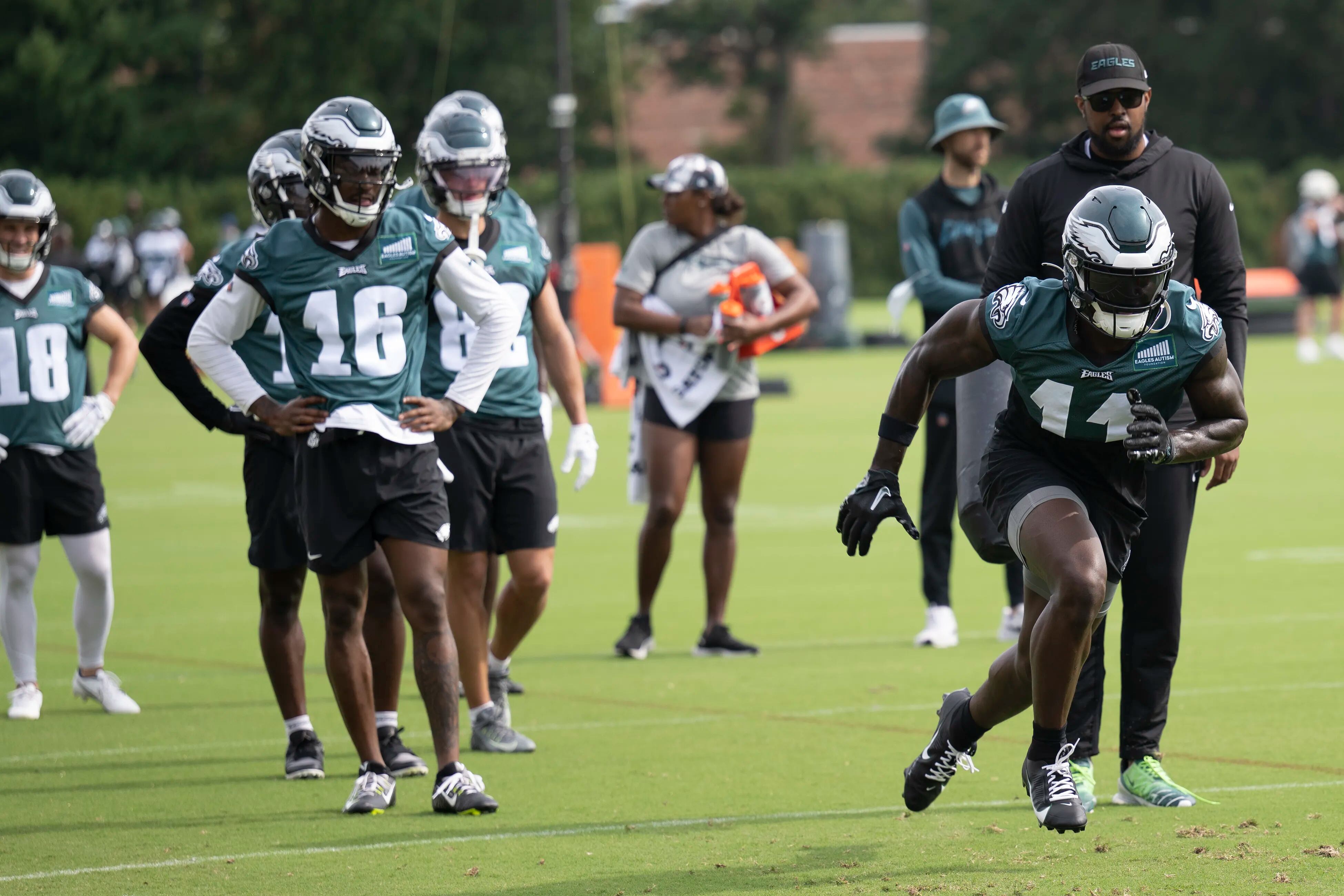 Philadelphia Eagles' A.J. Brown runs drill during practice at NFL football  training camp, Sunday, July 30, 2023, in Philadelphia. (AP Photo/Chris  Szagola Stock Photo - Alamy