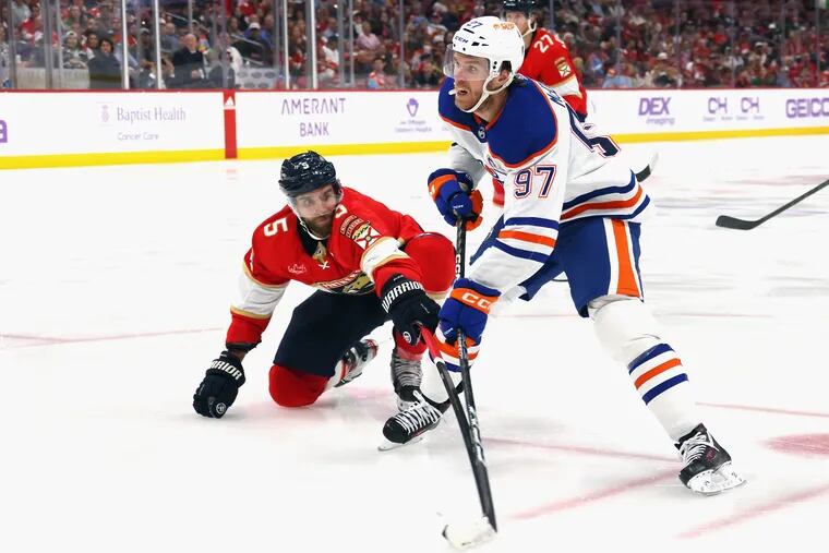 Connor McDavid #97 of the Edmonton Oilers skates against the Florida Panthers at Amerant Bank Arena on November 20, 2023 in Sunrise, Florida. (Photo by Bruce Bennett/Getty Images)