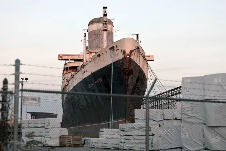 The SS United States at Pier 82 on the Delaware River in Philadelphia on Sept. 8.