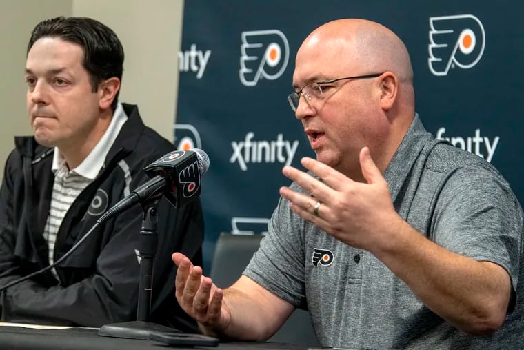 Flyers assistant general manager Brent Flahr (right) on Egor Zavragin: "He’s big. He’s athletic, plays a very mature game for a young guy."