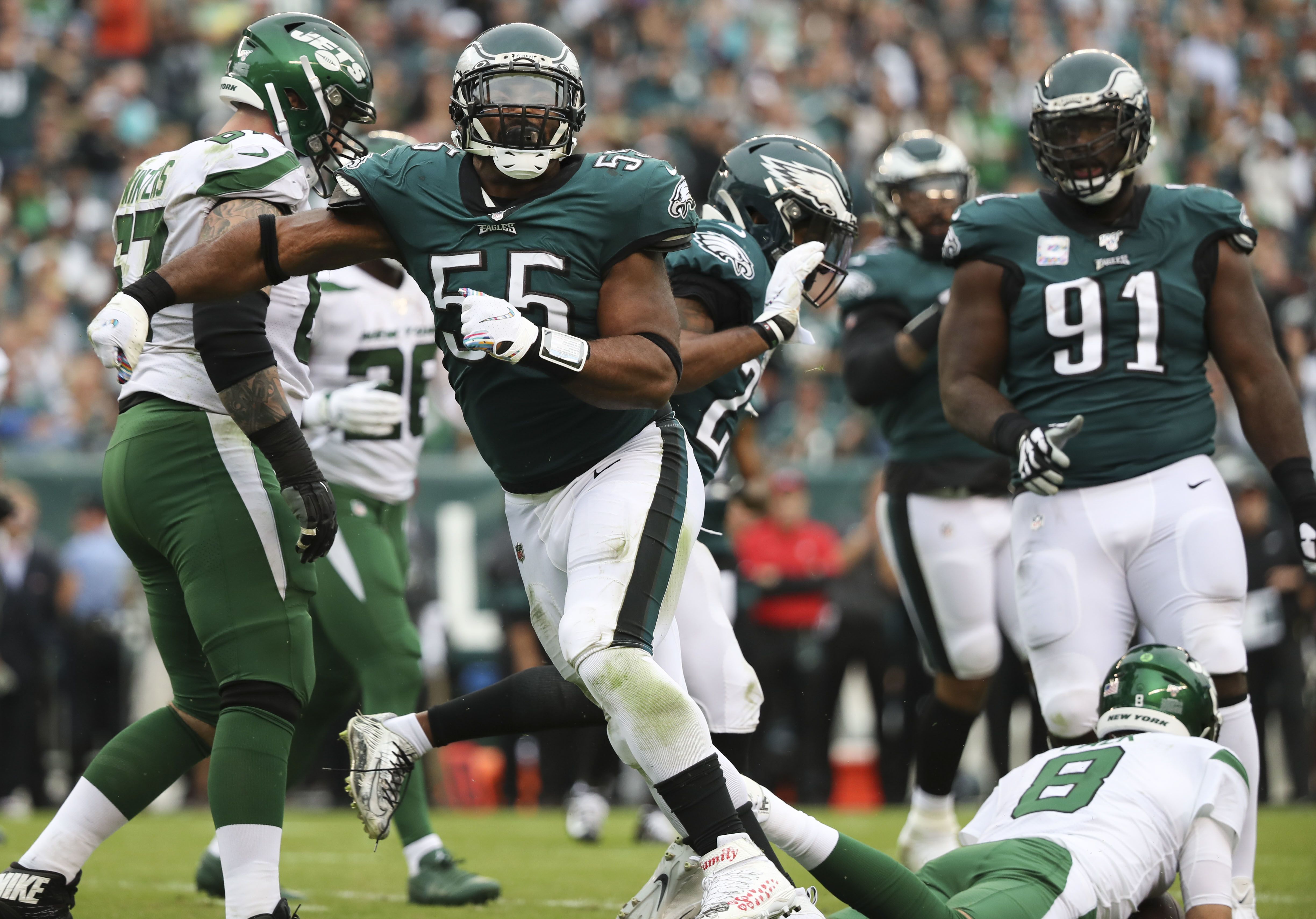 Eagles Brandon Graham sacks New York Jets quarterback Luke Falk in the  first quarter - Gold Medal Impressions