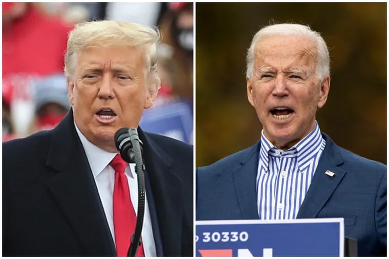 Donald Trump, left, and Joe Biden are trying to get to 270 Electoral College votes in next week's election.