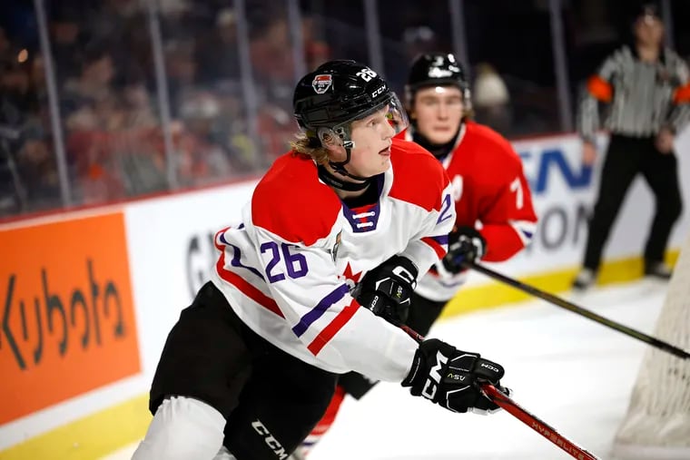 Carter Yakemchuk in action at the CHL Top Prospects Game on Jan. 24 in Moncton, New Brunswick.