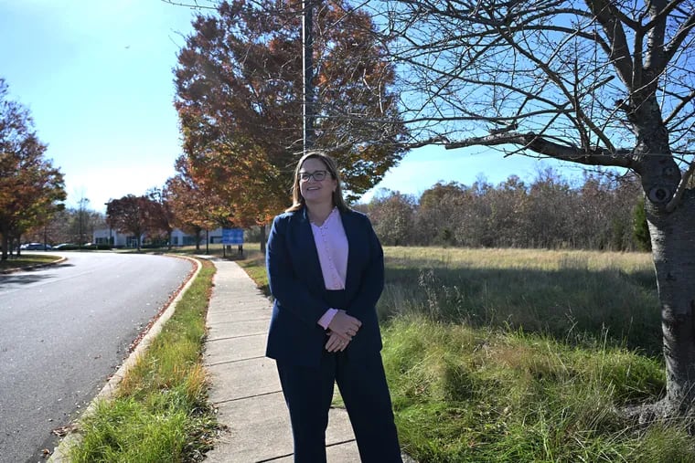 Denise Hull, president of the Upper Gwynedd Township Board of Commissioners, at the Pennbrook Parkway site of a proposed 60-unit affordable apartment complex on Friday, Nov. 3, 2023.