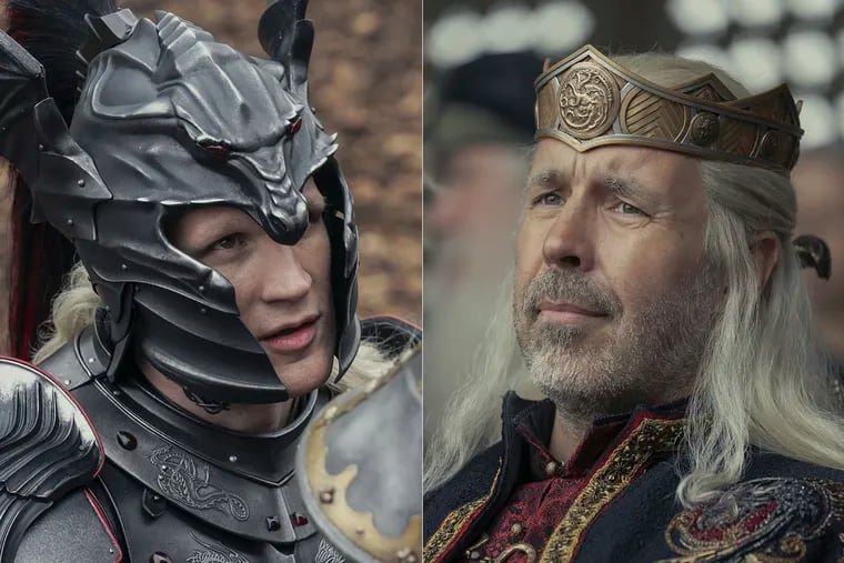 Matt Smith as Daemon Targaryen, left, and Prince Paddy Considine as King Viserys Targaryen in scenes from "House of the Dragon," a prequel to "Game of Thrones," premiering on Sunday on HBO Max.