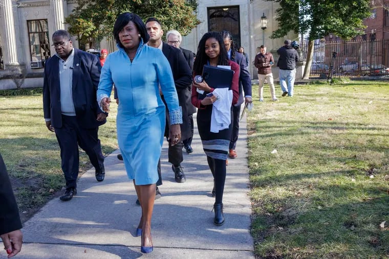 Philadelphia Mayor Cherelle Parker leaving the kick off event for the 29th Annual Greater Philadelphia King Day of Service at Girard College last week.