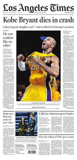 Kobe Bryant LA Times Newspaper Reprint Tribute 1/27/2020 Matted