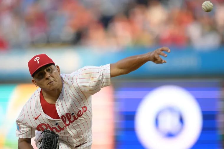 Phillies pitcher Ranger Suarez throws against the Tampa Bay Rays during the first inning of the game at Citizens Bank Park on Tuesday.