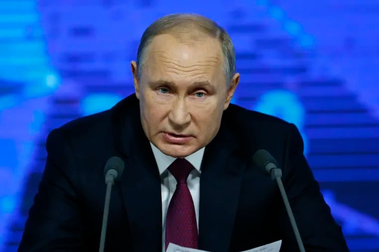 Russian President Vladimir Putin speaks during his annual news conference in Moscow, Russia, Thursday, Dec. 20, 2018. (AP Photo/Alexander Zemlianichenko)
