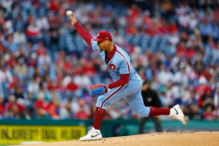 Taijuan Walker #99 of the Philadelphia Phillies pitches against the New York Mets in the first inning at Citizens Bank Park on May 16, 2024 in Philadelphia, Pennsylvania. (Photo by Rich Schultz/Getty Images)