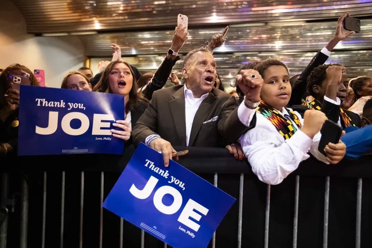 The crowd reacts to President Joe Biden who was headlining the Philadelphian Democrats annual fall dinner, a fundraiser for the city committee, on Oct. 15, 2024.  The event was held at the Sheet Metal Workers Training Center.