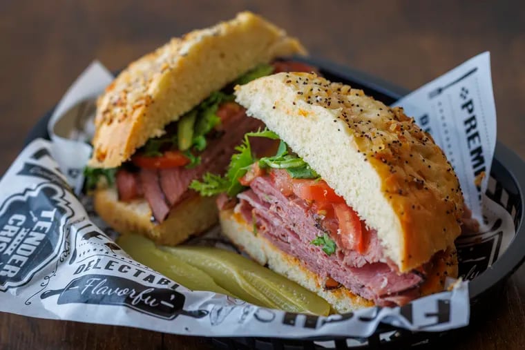 Pastrami on a house-baked onion roll at Lipkin's Deli & Bakery, 7594 Haverford Ave.