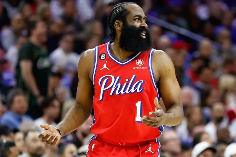 Sixers guard James Harden against the Boston Celtics during Game 3 of the Eastern Conference semifinal playoffs on Friday, May 5, 2023 in Philadelphia.