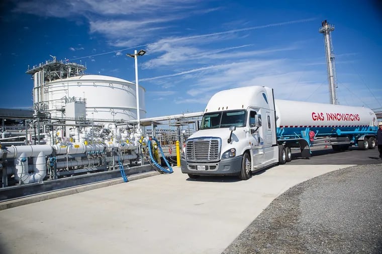 A tanker truck is filled with a ethane at the Marcus Hook Industrial Complex.