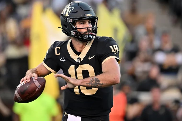 Wake Forest fifth-year senior Sam Hartman has thrown for nearly 12,700 yards and 107 touchdowns in his college career. He’ll play his final game for the Demon Deacons in Friday’s Gasparilla Bowl against Missouri. (Photo by Grant Halverson/Getty Images)