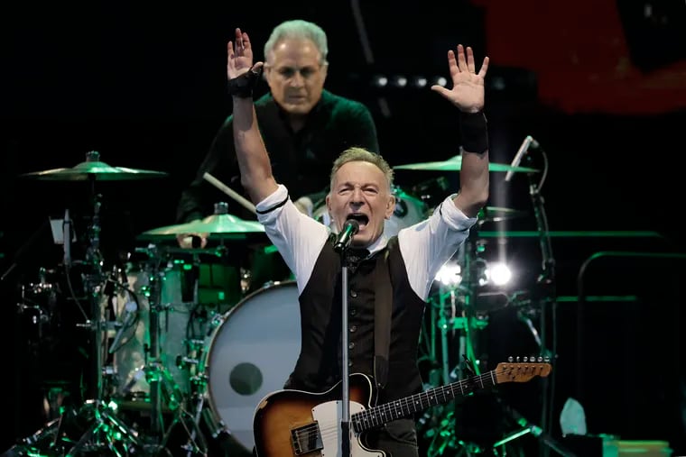 Bruce Springsteen and Max Weinberg performing during the Bruce Springsteen and the E Street Band 2024 World Tour at Citizens Bank Park in Philadelphia on Wednesday, August 21, 2024.