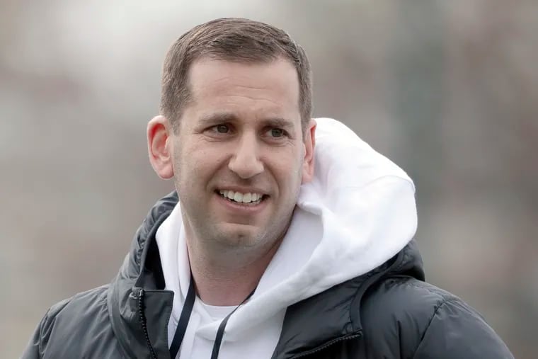 New Temple men's basketball coach Adam Fisher at the Cherry and White football game in April.