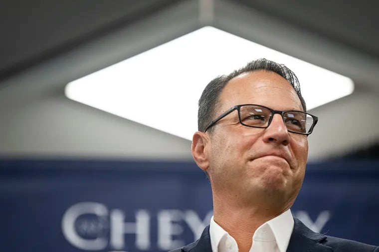 Gov. Josh Shapiro during a visit to Cheyney University in Delaware County on Friday. He visited the university to sign a bill related to higher education, but he faced questions about his prospects as a vice presidential candidate.