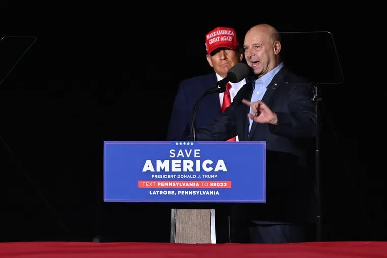 State Sen. Doug Mastriano, with Donald Trump in November 2022, spread false information to his colleagues at Trump's request, according to emails from December 2020 that surfaced in an unrelated lawsuit in Erie County.
