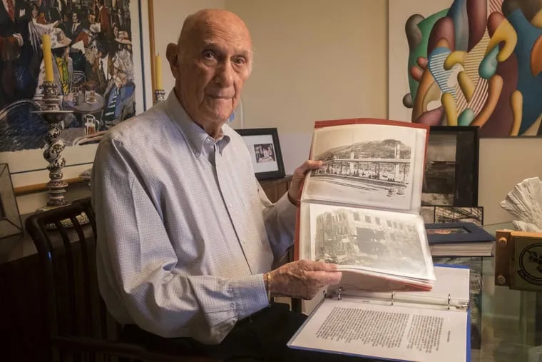 Milton Dienes, 93, of King of Prussia with his collection of photographs from the atomic bombing of Nagasaki in 1945.  Dienes was an Army Air Corps photographer sent in to document the bomb's effects.