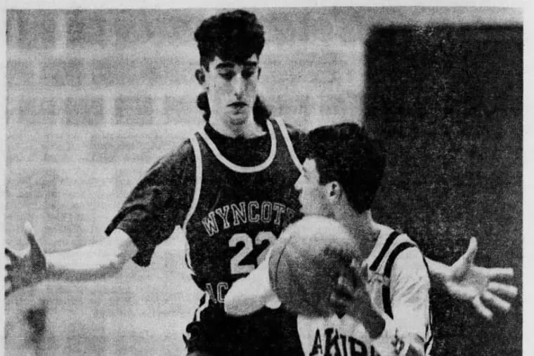 Josh Shapiro, then a high school senior, plays basketball in this Inquirer image from 1991.