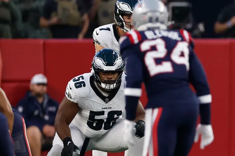 Eagles guard Tyler Steen during a preseason game against the New England Patriots on Aug. 15.