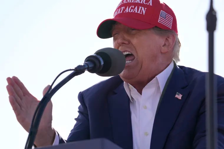 Republican presidential candidate former President Donald Trump speaks at a campaign rally in Vandalia, Ohio, in March.