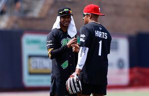 A.J. Brown, Jalen Hurts show their power at DeVonta Smith's charity  softball game