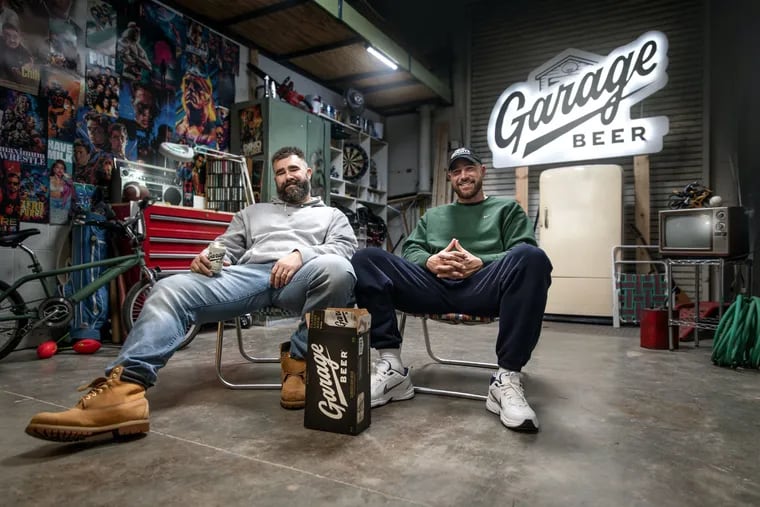 Jason and Travis Kelce with Garage Beer, the new light beer company they are part-owners of.