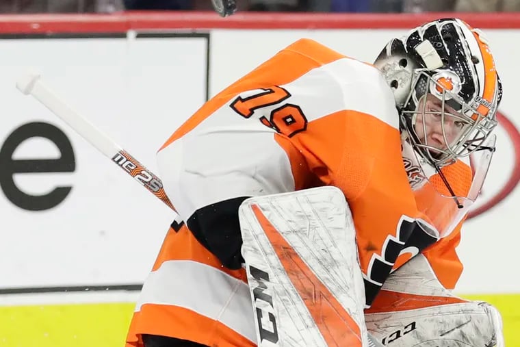 Flyers goaltender Carter Hart has a 4-2-2 record this month.