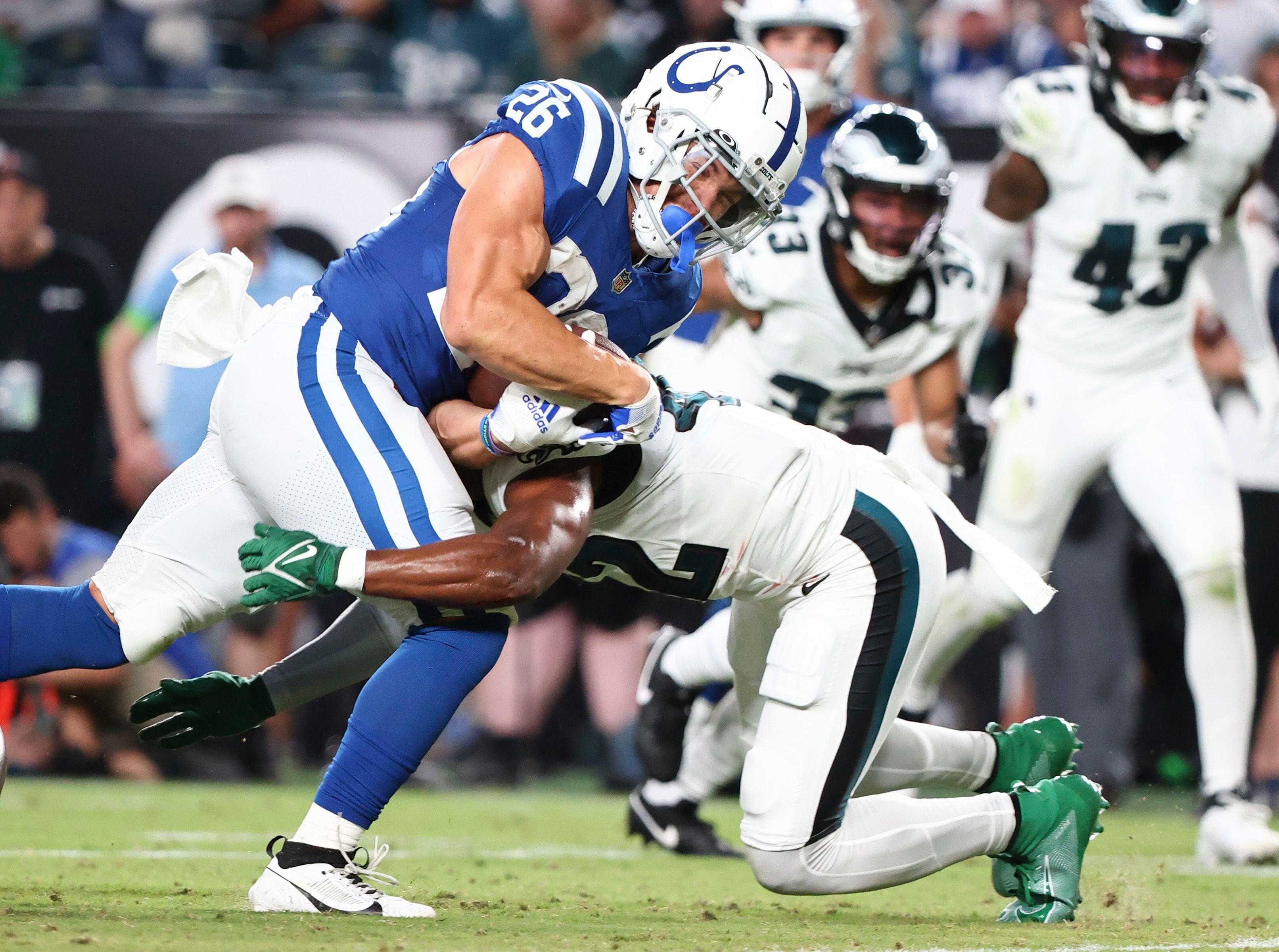 Philadelphia Eagles linebacker Nicholas Morrow (41) takes the field prior  to the NFL preseason football game against the Indianapolis Colts,  Thursday, Aug. 24, 2023, in Philadelphia. (AP Photo/Chris Szagola Stock  Photo - Alamy