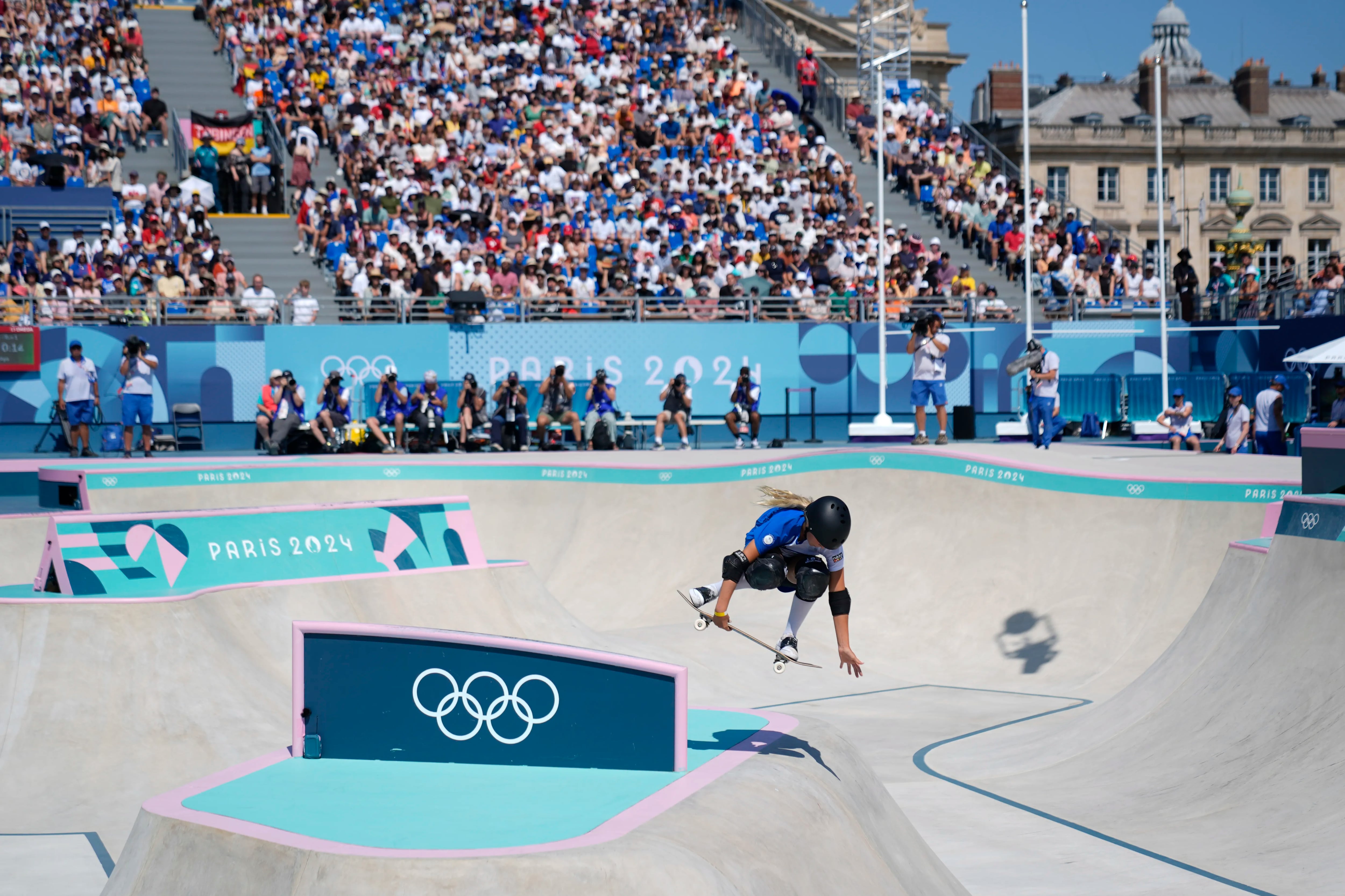 A look at the skateboarding venue in central Paris. The men's park event gold medal is up for grabs on Wednesday.