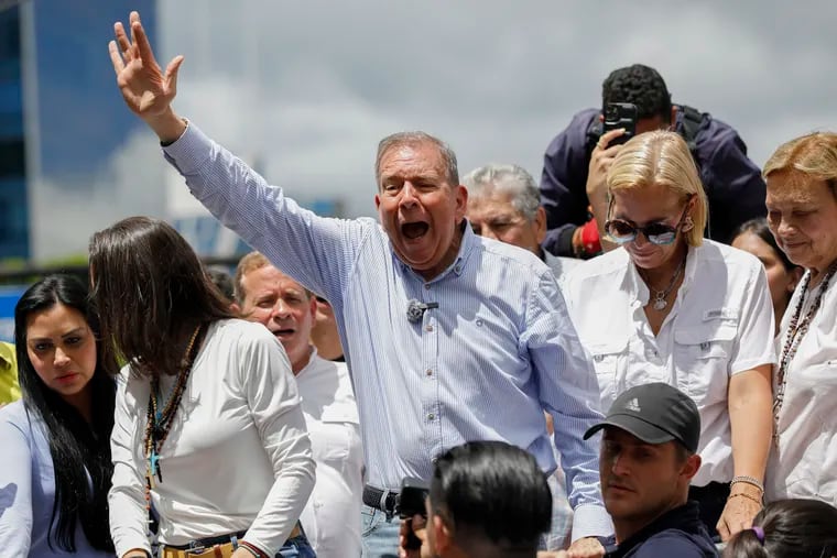 Opposition presidential candidate Edmundo Gonzalez leads a demonstration against the official election results that declared that President Nicolas Maduro won reelection in Caracas, Venezuela, on July 30, 2024.