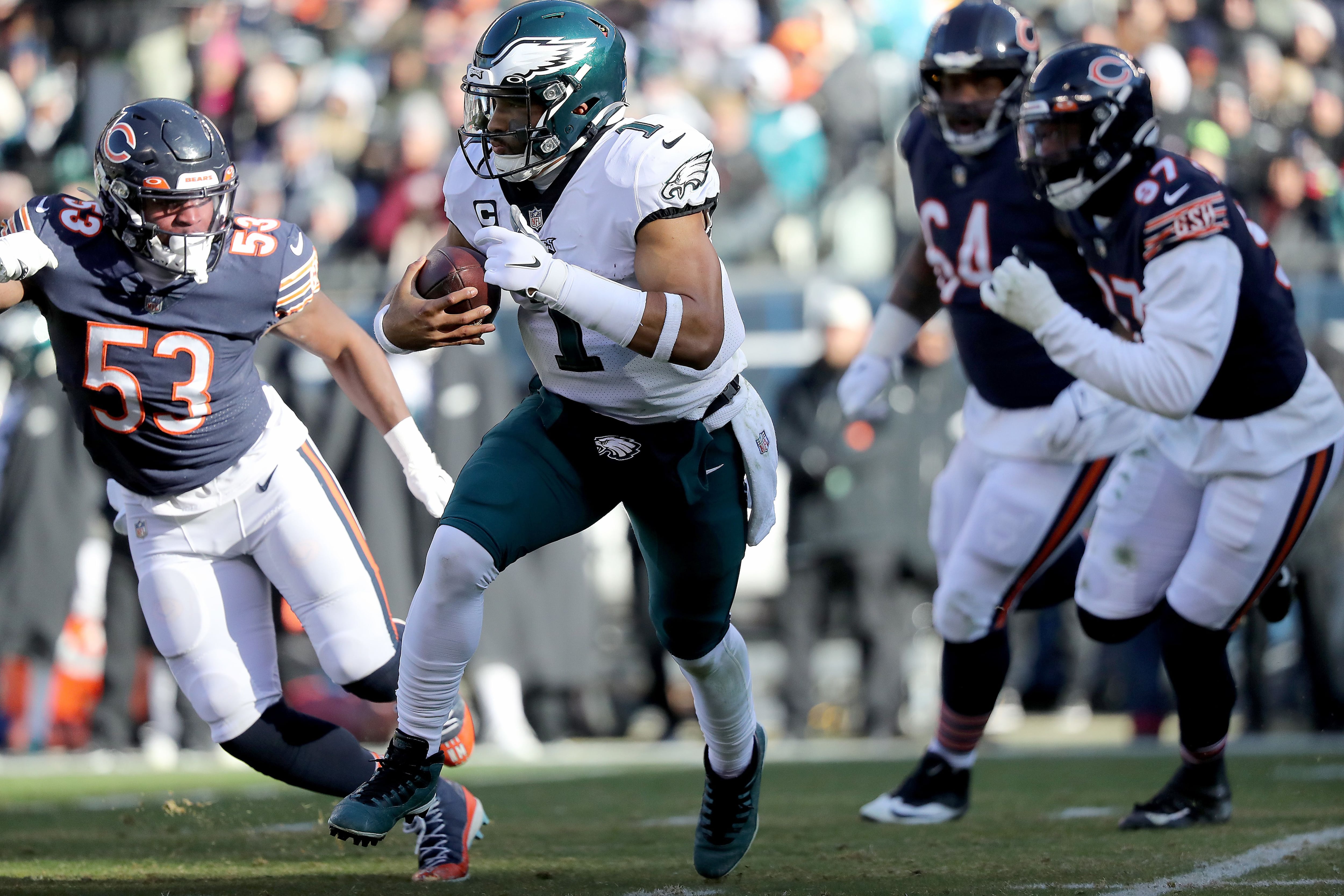 He's got fight': Jalen Hurts takes a beating and keeps on ticking as the  Eagles survive the pesky Bears
