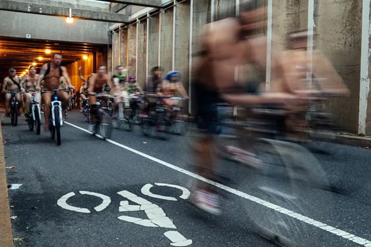 The sixth annual Philly Naked Bike Ride on Saturday, Sept. 6, 2014. (Serge Levin / Philly.com)