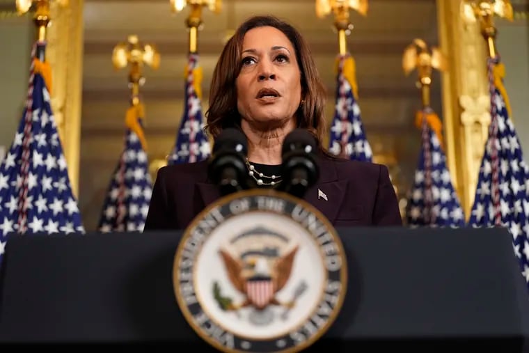 Vice President Kamala Harris speaks following a meeting with Israeli Prime Minister Benjamin Netanyahu at the Eisenhower Executive Office Building on the White House complex in Washington on Thursday.