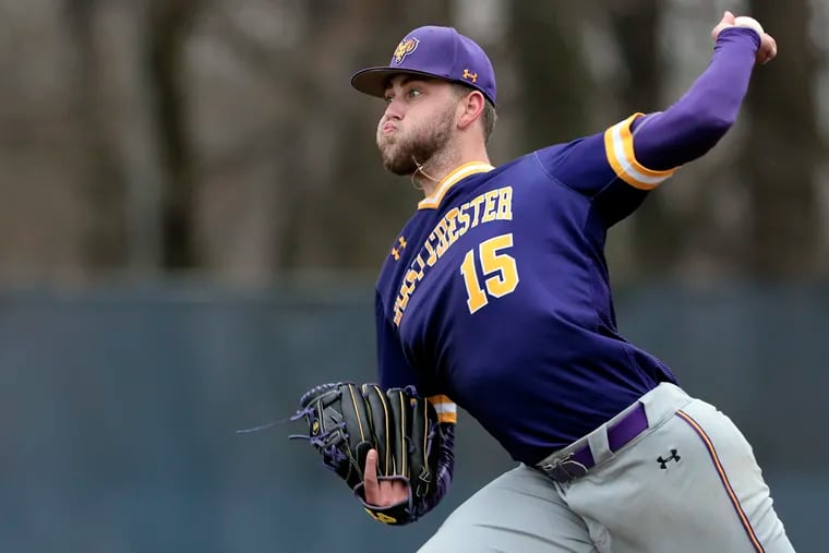 West Chester’s  Braeden Fausnaught during a start against Thomas Jefferson University in March.