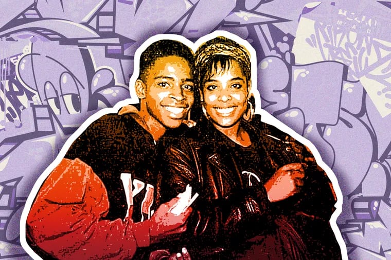 The author — here with DJ Spinderella, of the group Salt-N-Pepa, in 1991 — writes that his affinity for lyrics, beats, and flows began as a child when "cassette tapes and headphones transported me to a dimension where hip-hop music reigned supreme."