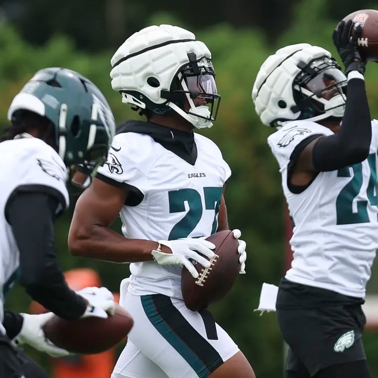 Eli Ricks and Zech McPhearson (left, center) are battling for reserve corner spots, while James Bradberry IV (right) is making a transition to safety.