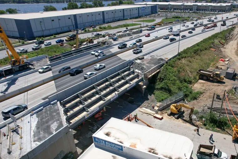 A current view of the portion of I-95 that collapsed. Permanent structure beams were installed as crews continue to repair the damage.