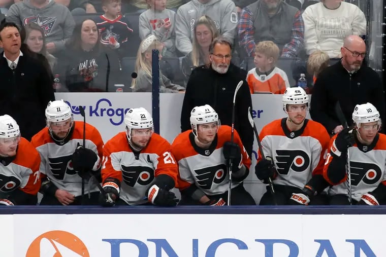 The Flyers, looking on against the Blue Jackets on Saturday night, have lost seven games in a row with four left on the season.