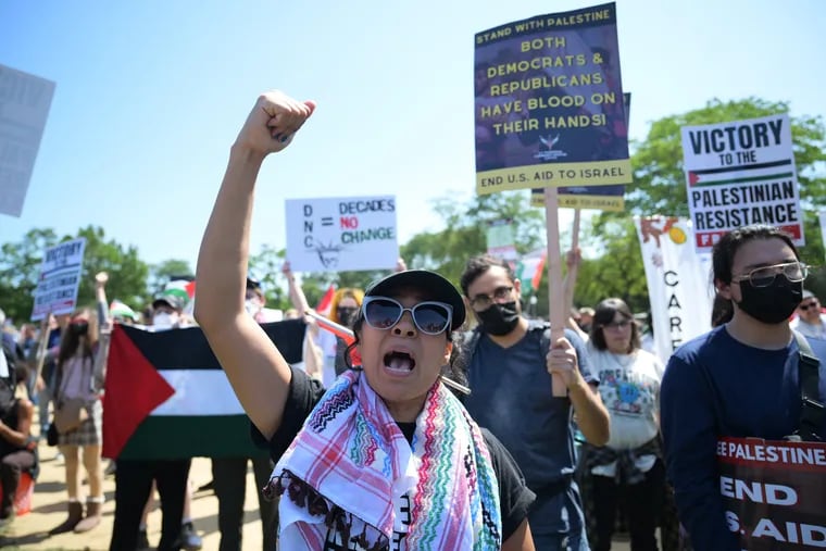 Demonstrators gathered in protest on Monday during a rally at Union Park in Chicago.