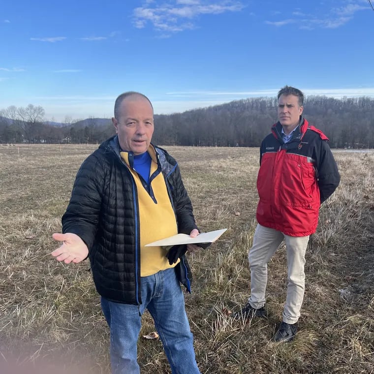 File: Matthew Murray (left) and Nathaniel Guest filed suit in 2023 against a plan by Upper Pottsgrove Township officials to build a new municipal complex on a farm the township originally purchased as open space. A judge ruled Oct. 18, 2024, in favor of the residents.