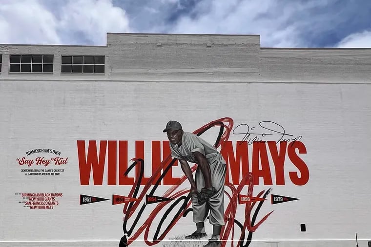 The Willie Mays mural in Birmingham, Ala., was unveiled Wednesday, one day after his death.