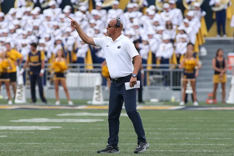 Penn State coach James Franklin directing the Nittany Lions against West Virginia on Aug. 31.